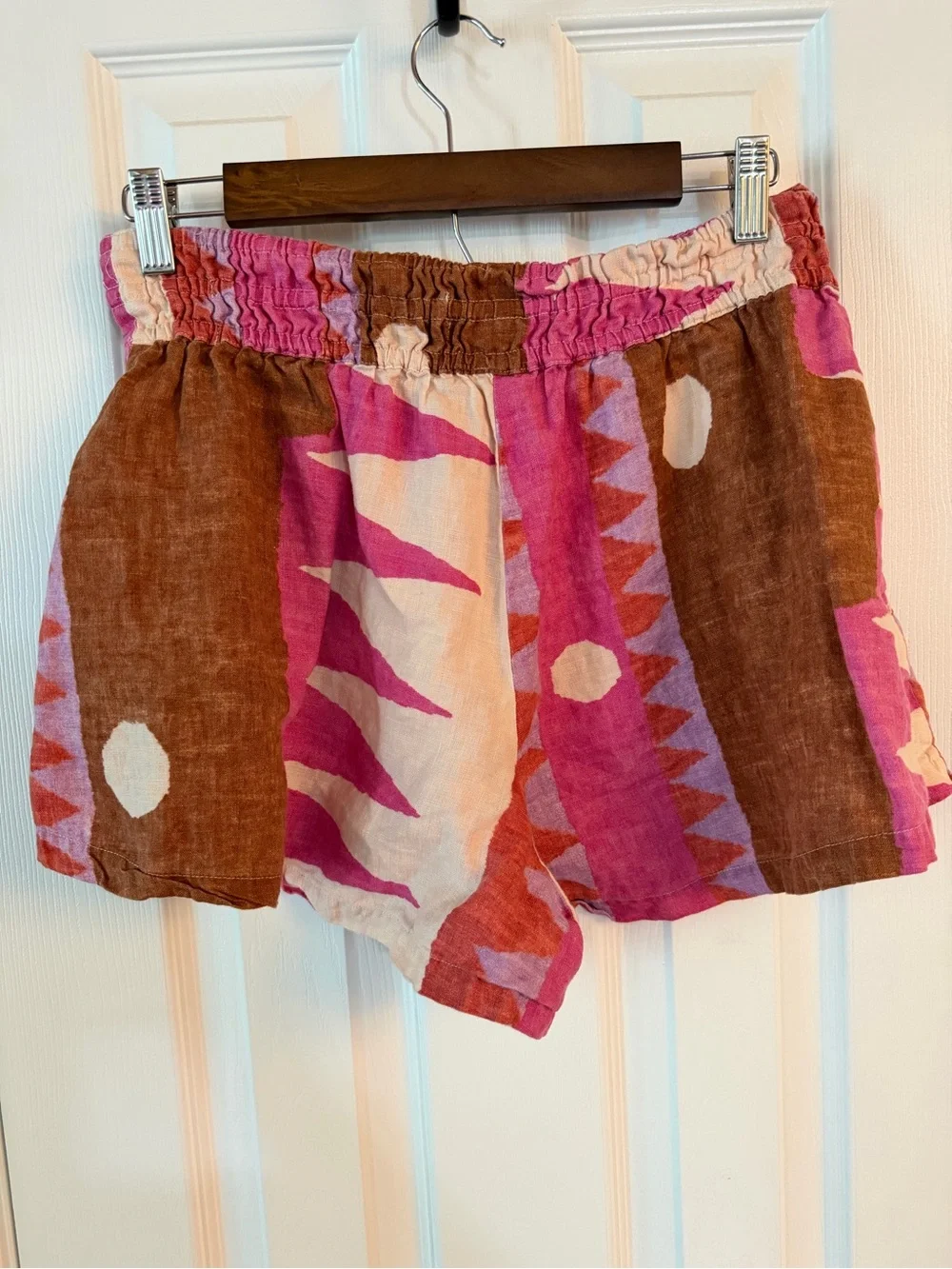 Anthropologie MesTiz Linen Blend Print Pull On Shorts Medium Boho Festival